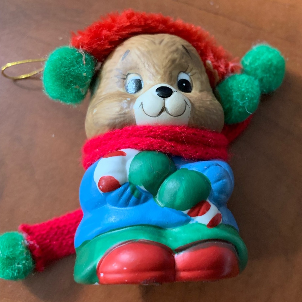 Festive Bear Ornament with Red and Green Accents